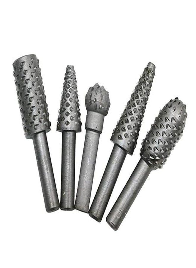 VELTRIX - 5PCS High Speed Rotary Burr Drill Bit Set, 1/4" (6mm) Shank Wood Carving Rasp Files for Dremel, Grinding, Polishing, Engraving, Cutting & Shaping Tools for Woodworking - Image 1